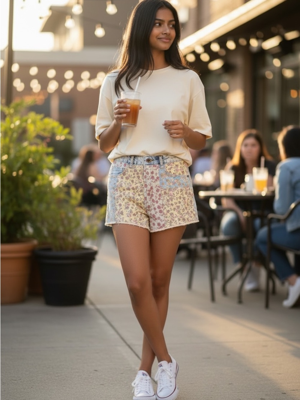 FARM Rio Pastel Floral Patchwork Shorts — Blue, Yellow, Pink